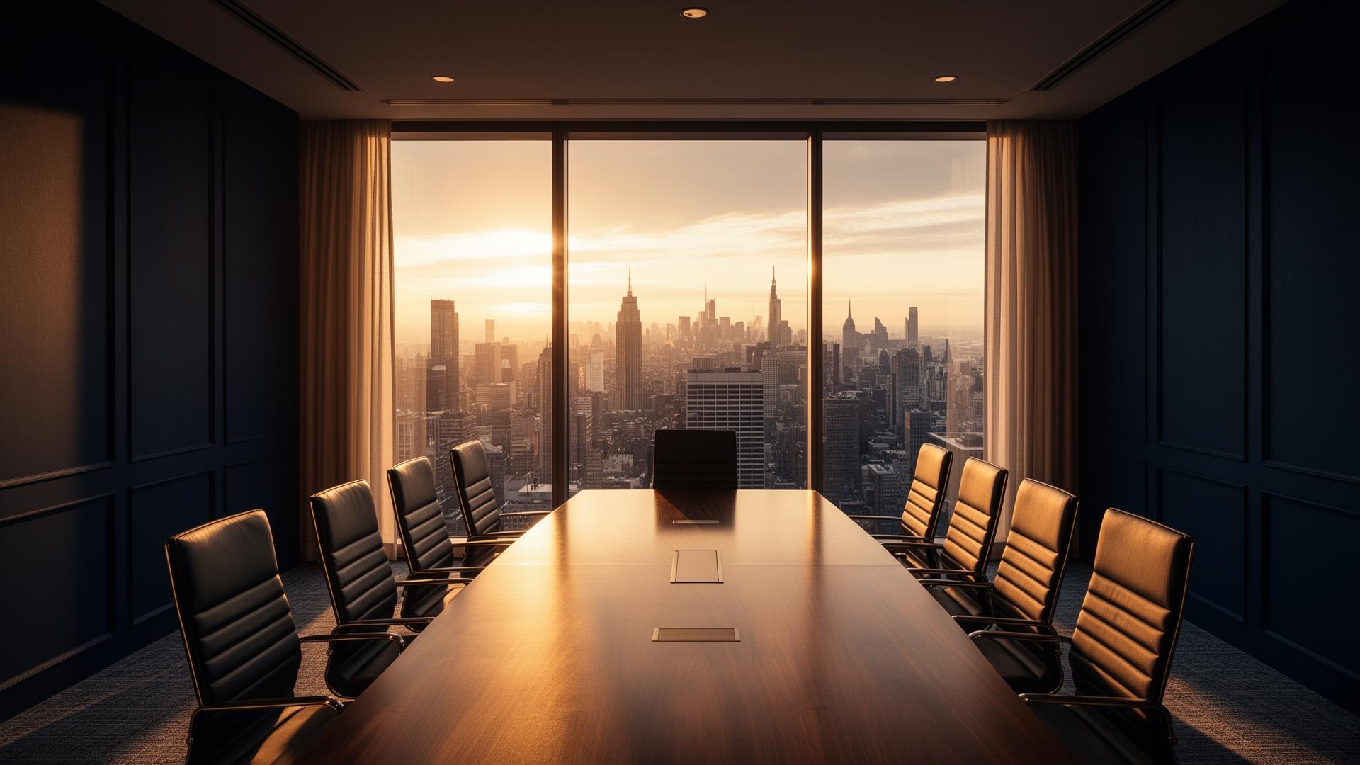 Executive boardroom at golden hour